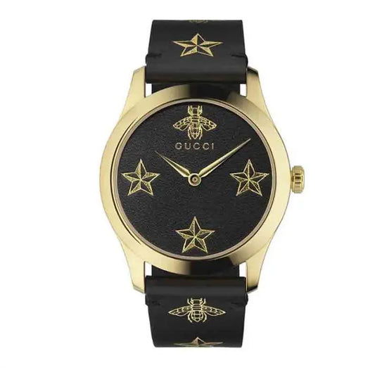 Gucci Women’s Swiss Made Quartz Black Leather Strap Black Dial 38mm Watch YA1264055