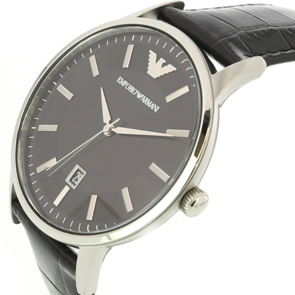 EMPORIO ARMANI Renato Black Leather Strap Black Dial Quartz Watch for Gents - AR11186