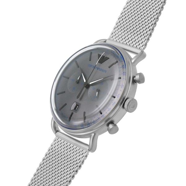 EMPORIO ARMANI Aviator Silver Mesh Bracelet Grey Dial Chronograph Quartz Watch for Gents - AR11383