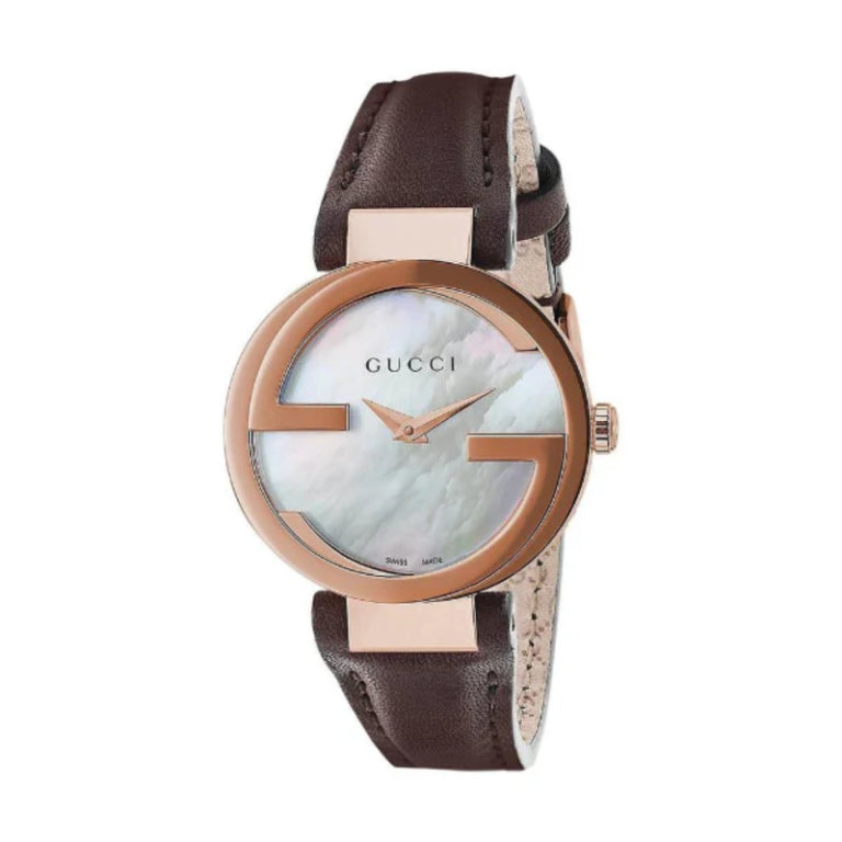 Gucci Women’s Quartz Brown Leather Strap Mother of pearl Dial 29mm Watch YA133516