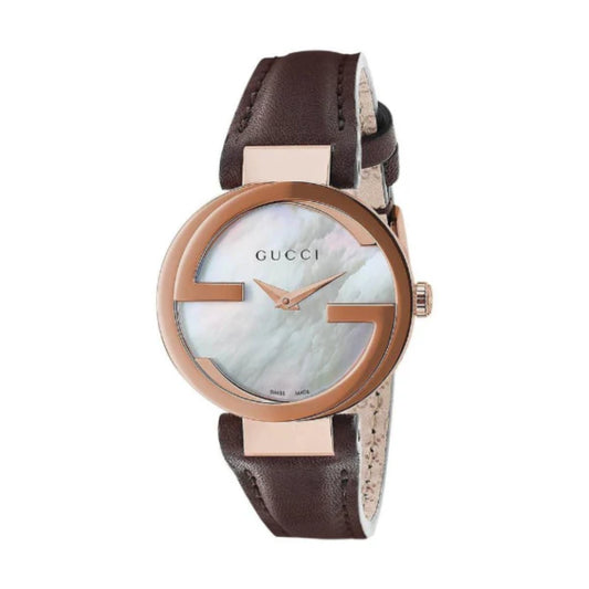Gucci Women’s Quartz Brown Leather Strap Mother of pearl Dial 29mm Watch YA133516