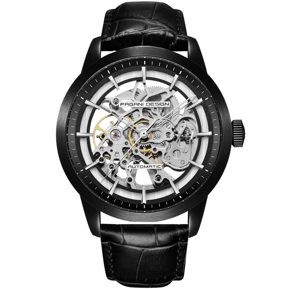 Pagani Design Black Stainless Steel Skeleton Dial Automatic Watch for Gents - PD-1638