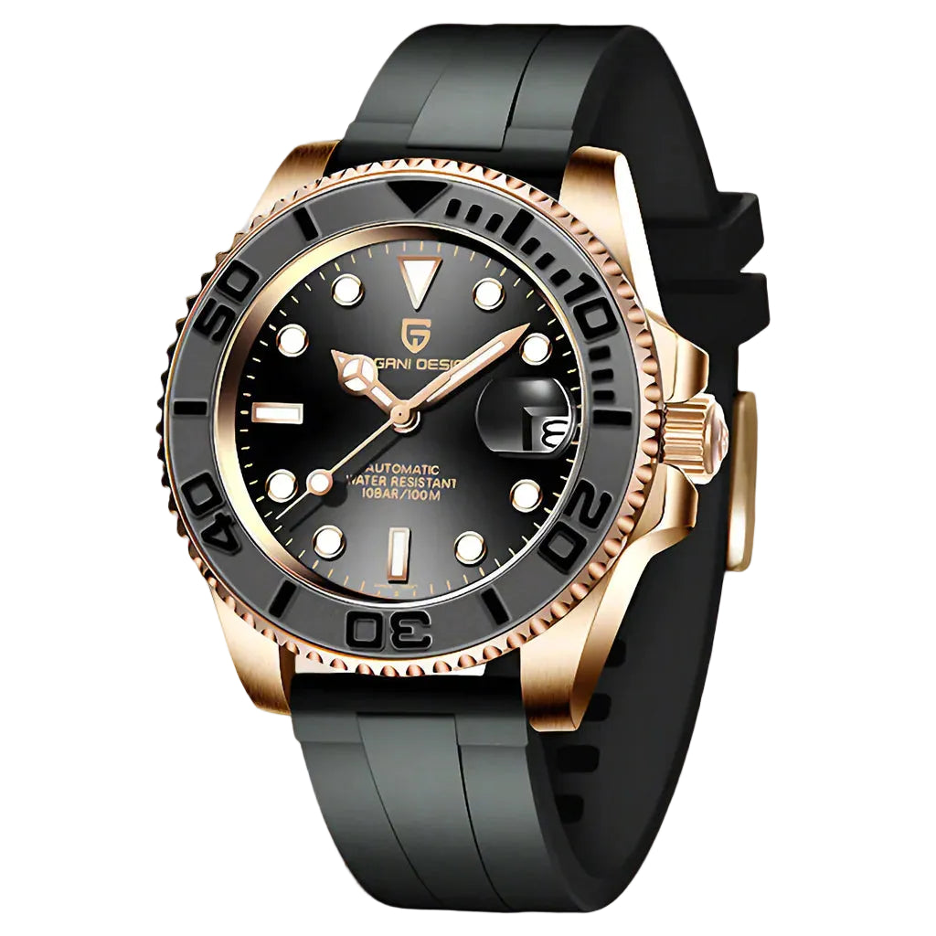 Pagani Design Gold Stainless Steel Black Dial Automatic Watch for Gents - PD-1651BG