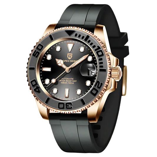 Pagani Design Gold Stainless Steel Black Dial Automatic Watch for Gents - PD-1651BG