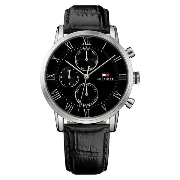 Tommy Hilfiger Kane Black Leather Strap Black Dial Chronograph Quartz Watch for Gents - 1791401