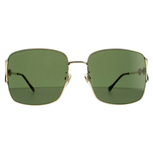 نظارات شمسية مستطيلة من غوتشي GG1018SK 002 - إطار معدني ذهبي / عدسات نايلون متدرجة اللون باللون الأخضر - 58 مم