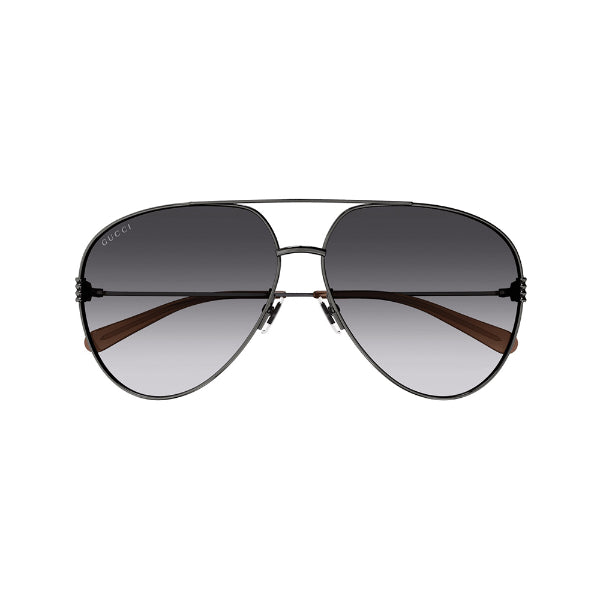نظارات شمسية غوتشي GG1280S 002 بتصميم طيار - إطار معدني رمادي لامع بلون الروثينيوم الداكن / عدسات نايلون متدرجة اللون الرمادي - 62 مم