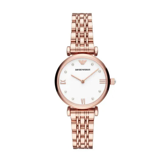 Emporio Armani Women’s Rose Gold Stainless Steel White Dial 32mm Watch AR11267