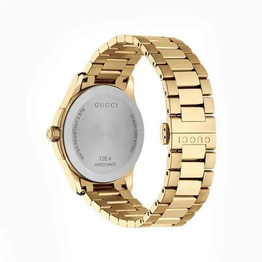 Gucci Unisex Swiss Made Quartz Stainless Steel Gold Dial 38mm Watch YA126461ww