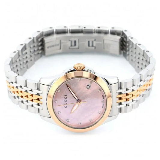 Gucci Women’s Quartz Two Tone Stainless Steel Pink Mother Of Pearl Dial 27mm Watch YA126538