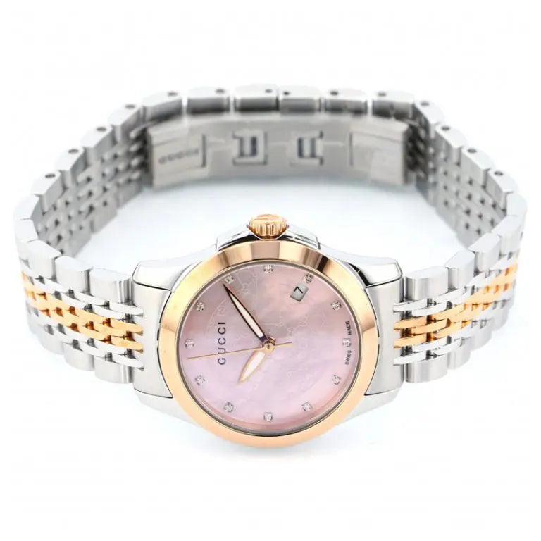 Gucci Women’s Quartz Two Tone Stainless Steel Pink Mother Of Pearl Dial 27mm Watch YA126538