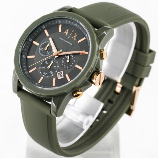 Armani Exchange Men’s Chronograph Quartz Oilve Green Silicone Strap Oilve Green Dial 44mm Watch AX1341