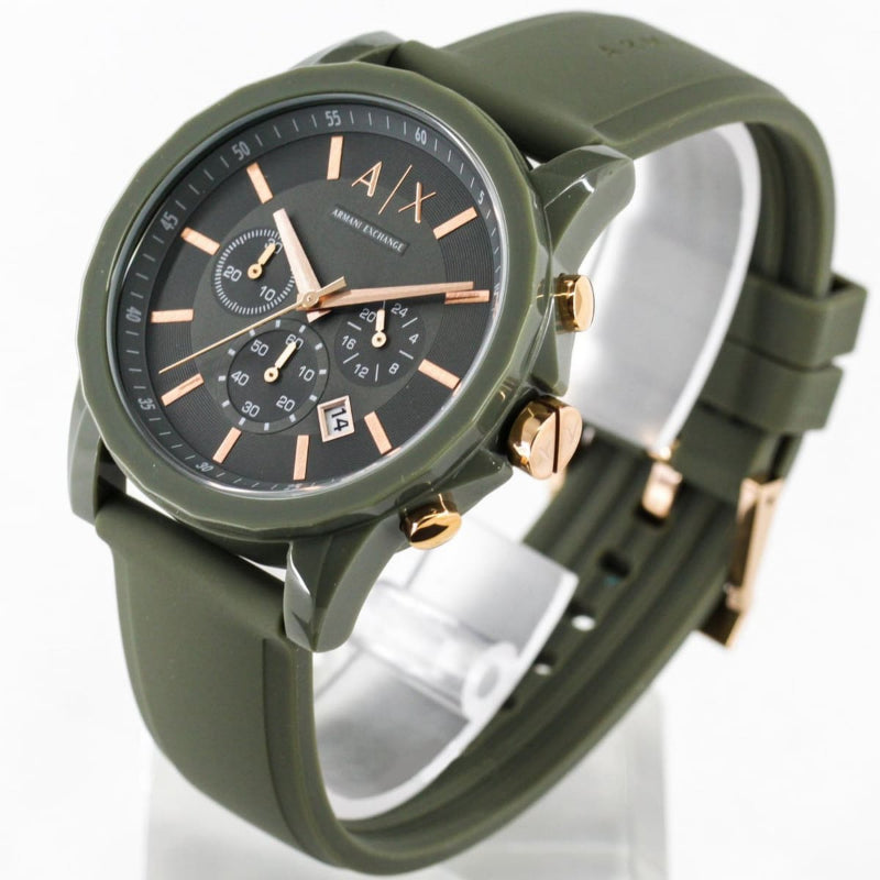 Armani Exchange Men’s Chronograph Quartz Oilve Green Silicone Strap Oilve Green Dial 44mm Watch AX1341
