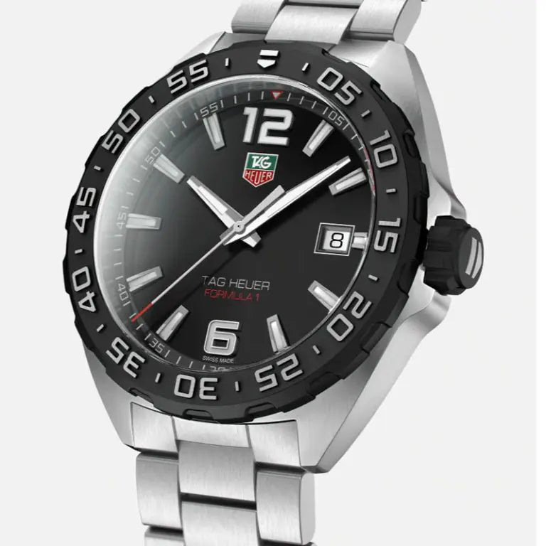 Tag Heuer Men’s Quartz Swiss Made Silver Stainless Steel Black Dial 41mm Watch WAZ1110.BA0875