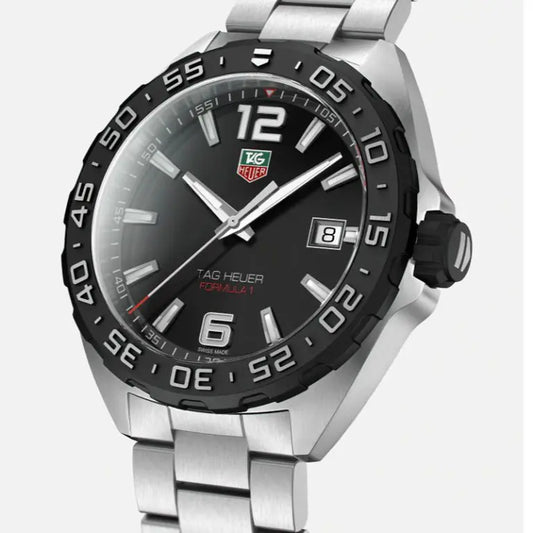 Tag Heuer Men’s Quartz Swiss Made Silver Stainless Steel Black Dial 41mm Watch WAZ1110.BA0875