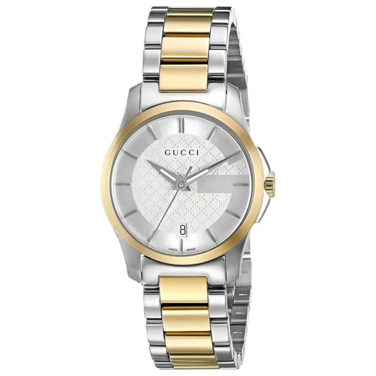 Gucci Women’s Swiss Made Quartz Two Tone Stainless Steel Silver Dial 27mm Watch YA126531
