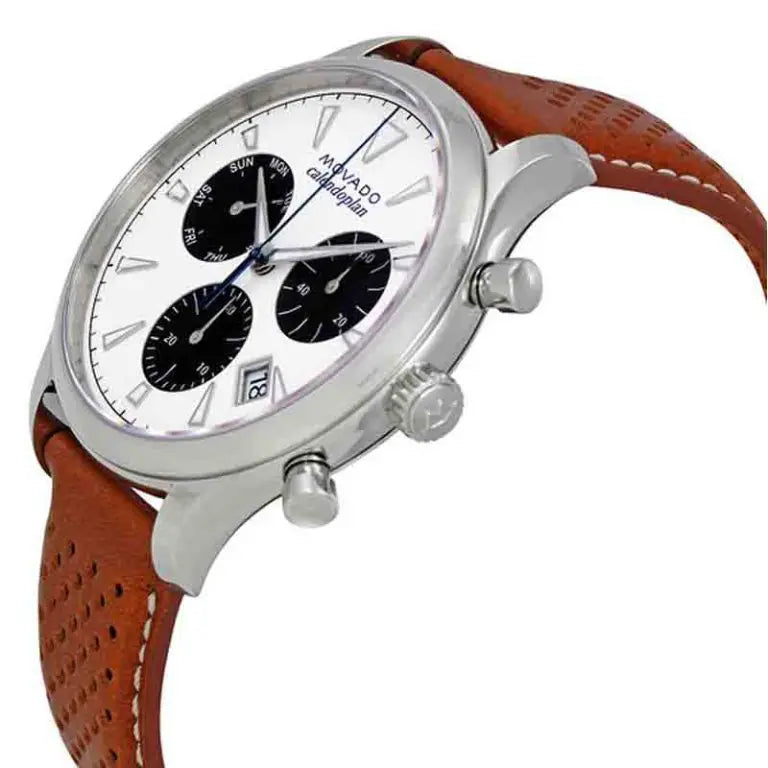 Movado Men’s Swiss Made Quartz Leather Strap White Dial 43mm Watch 3650008
