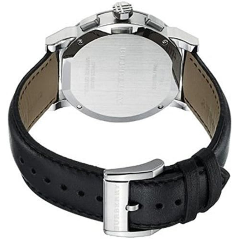 Burberry Men’s Swiss Made Quartz Black Leather Strap Silver Dial 42mm Watch BU9355