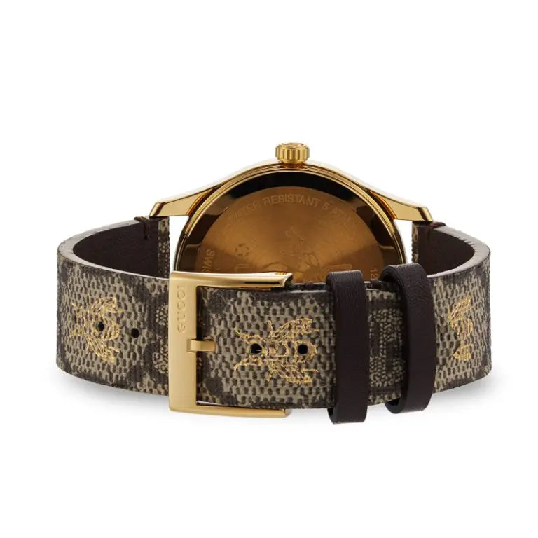 Gucci Women’s Quartz Swiss Made GG Supreme Leather GG Supreme Canvas Dial 38mm Watch YA1264068