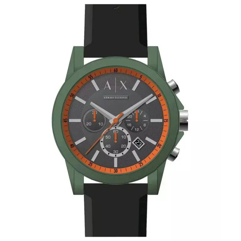 Armani Exchange Men’s Quartz Black Silicone Strap Black Dial 44mm Watch AX1348