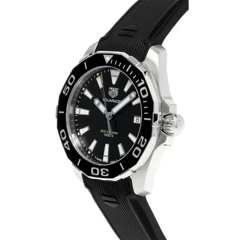 Tag Heuer Aquaracer Men’s Quartz Swiss Made Black Silicone Strap Black Dial 41mm Watch WAY111A.FT6151
