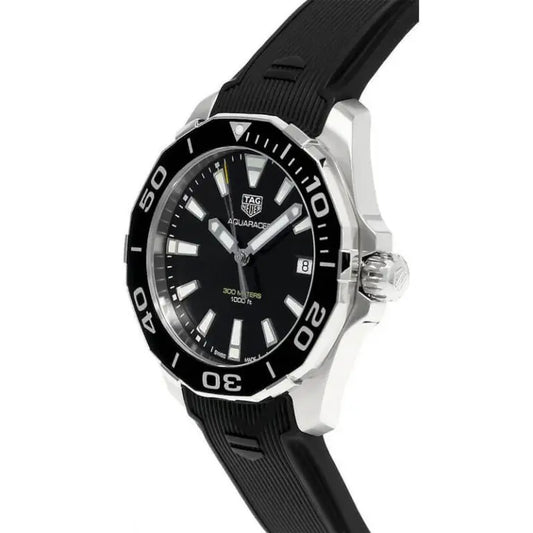 Tag Heuer Aquaracer Men’s Quartz Swiss Made Black Silicone Strap Black Dial 41mm Watch WAY111A.FT6151