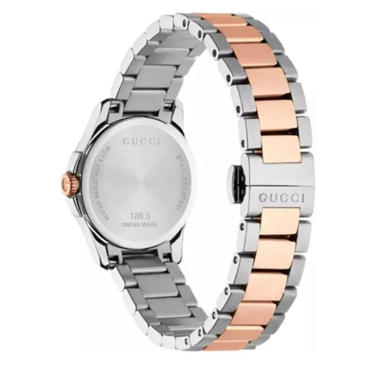 Gucci Women’s Swiss Made Quartz Two Tone Stainless Steel Silver Dial 27mm Watch YA126528