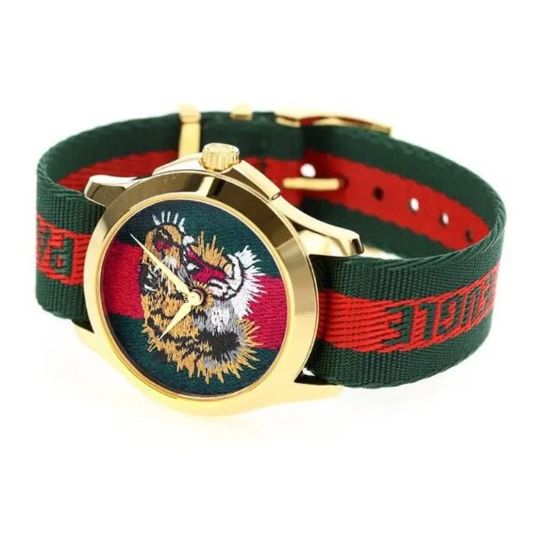 Gucci Unisex Swiss Made Quartz Green/Red Nylon Strap Green/Red Dial 38mm Watch YA126491