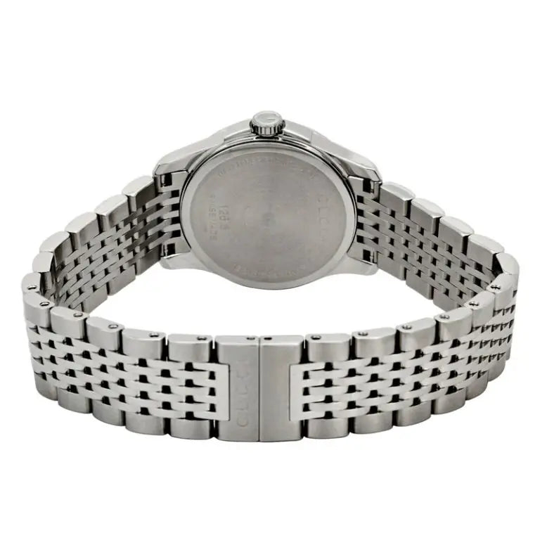 Gucci Women’s Swiss Made Quartz Silver Stainless Steel White Mother of Pearl Dial 27mm Watch YA126506