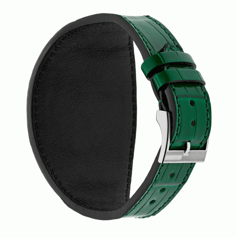 Gucci Men’s Automatic Swiss Made Green Leather Strap Silver Dial 40mm Watch YA126344