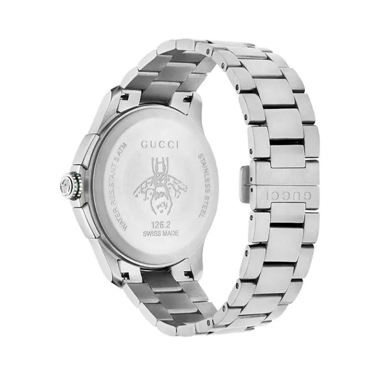 Gucci Men’s Swiss Made Quartz Silver Stainless Steel Black Dial 44mm Watch YA126267