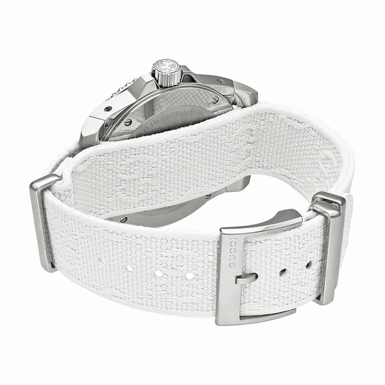 Gucci Men’s Swiss Made Quartz White Nylon Strap Blue Dial 40mm Watch YA136340