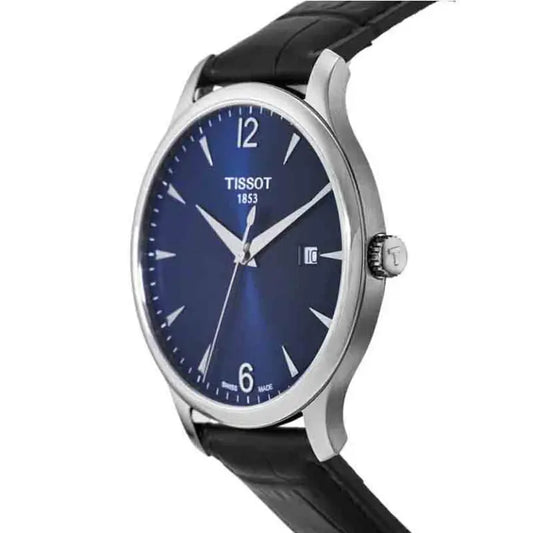 TISSOT Men’s Swiss Made Quartz Black Leather Strap Blue Dial 42mm Watch T063.610.16.047.00