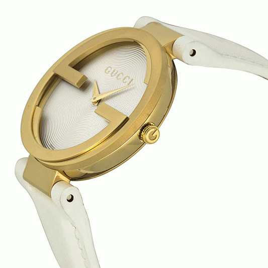 Gucci Women’s Swiss Made Quartz White Leather Strap Silver Dial 37mm Watch YA133313