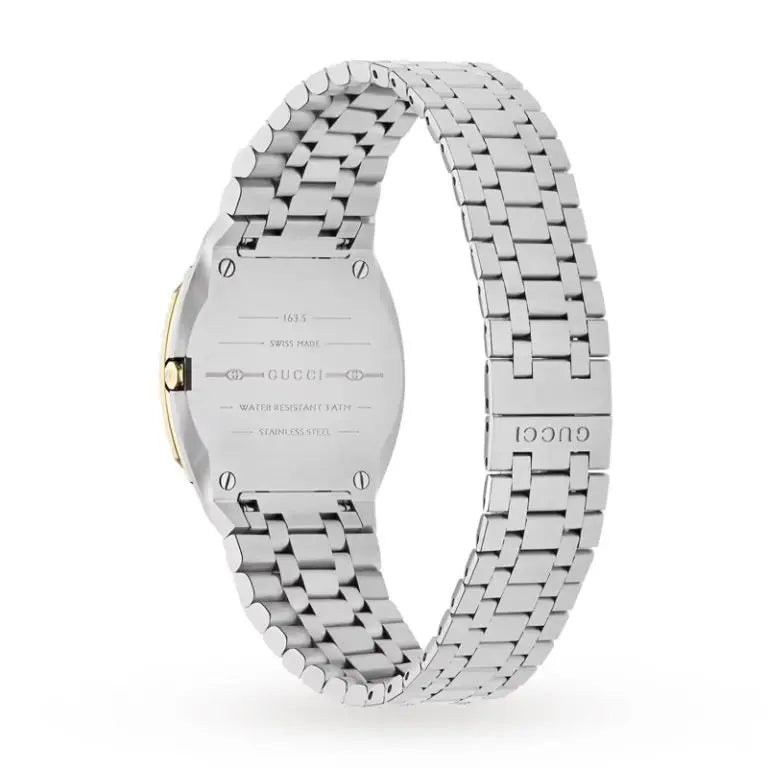 Gucci Women’s Swiss Made Quartz Silver Stainless Steel Gold Dial 30mm Watch YA163502