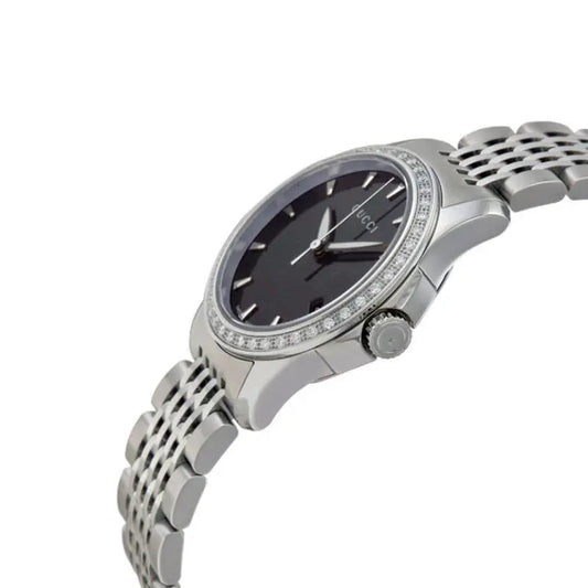 Gucci Women’s Swiss Made Quartz Silver Stainless Steel Black Mother of Pearl Dial 27mm Watch YA126507