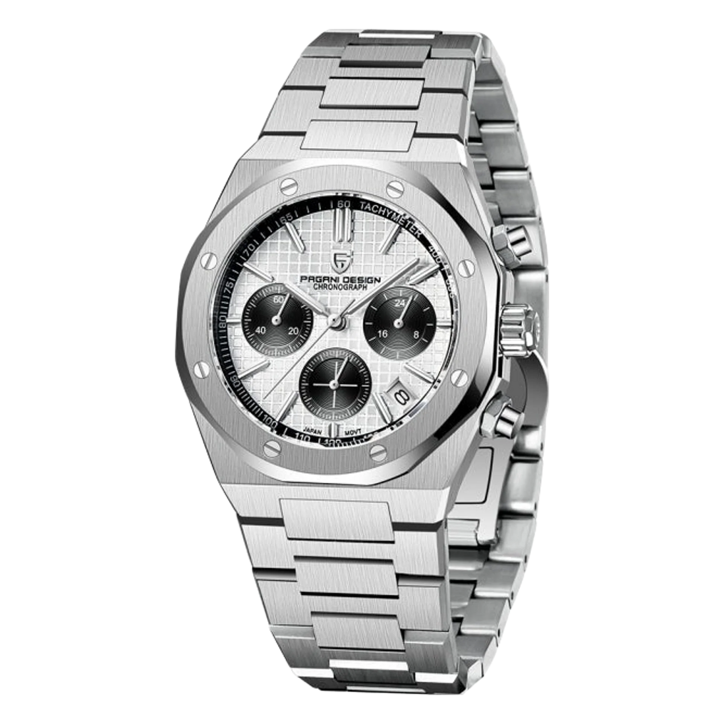 Pagani Design 316L Stainless Steel Black Dial Japanese Quartz Chronograph Watch for Gents - PD-1707