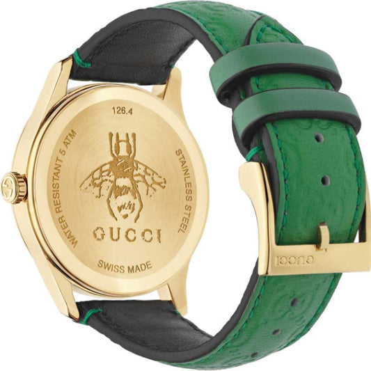 Gucci Women’s Swiss-Made Quartz Green Leather Strap Green Dial 38mm Watch YA1264099
