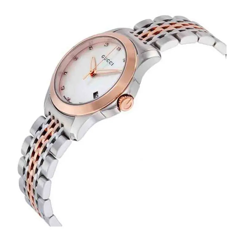Gucci Women’s Swiss Made Quartz Stainless Steel Mother of Pearl Dial 27mm Watch YA126514