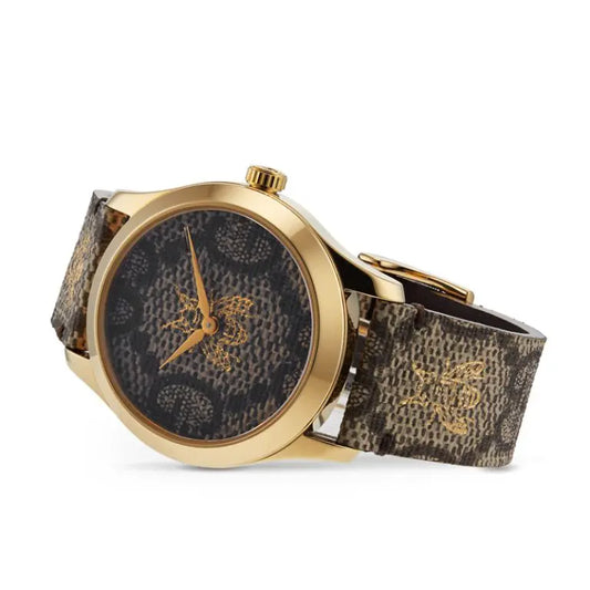 Gucci Women’s Quartz Swiss Made GG Supreme Leather GG Supreme Canvas Dial 38mm Watch YA1264068