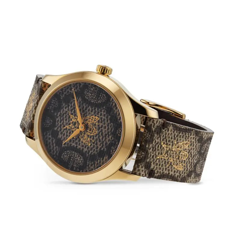 Gucci Women’s Quartz Swiss Made GG Supreme Leather GG Supreme Canvas Dial 38mm Watch YA1264068