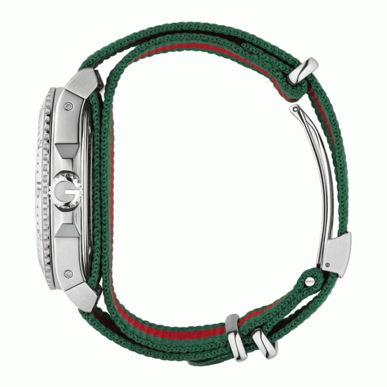Gucci Men’s Swiss Made Quartz Green & Red Nylon Strap White Dial 45mm Watch YA136207