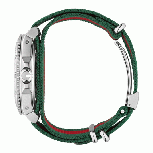 Gucci Men’s Swiss Made Quartz Green & Red Nylon Strap White Dial 45mm Watch YA136207