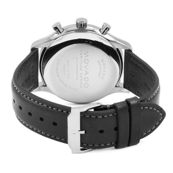 Movado Men’s Swiss Made Quartz Leather Strap Black Dial 43mm Watch 3650005
