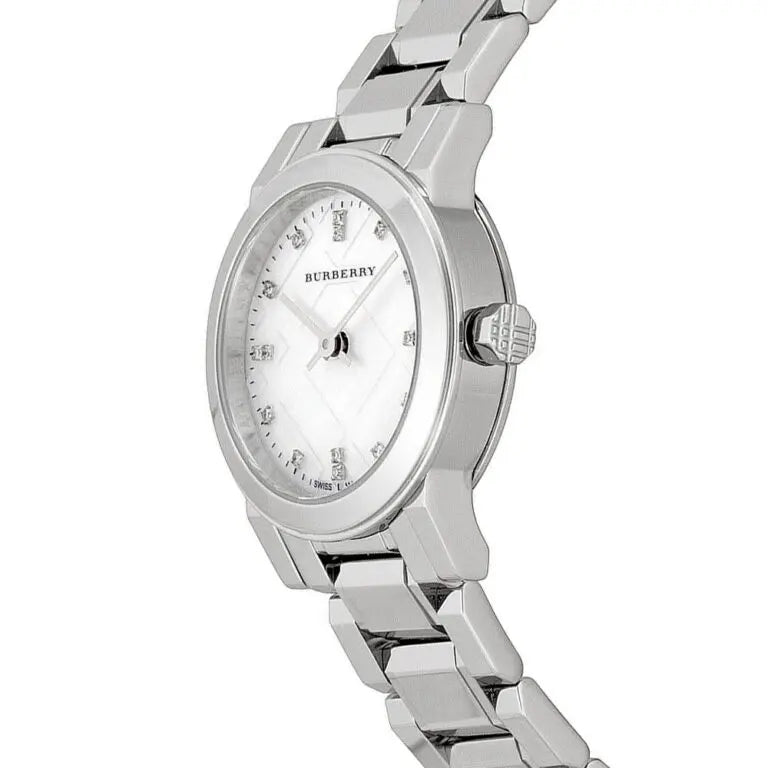 Burberry Ladies Swiss Made Stainless Steel Mother of Pearl Dial 26mm Watch BU9224