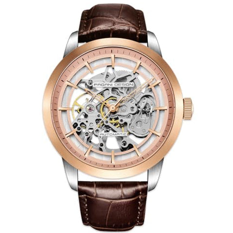 Pagani Design Rose Gold Stainless Steel Skeleton Dial Automatic Watch for Gents - PD-1638