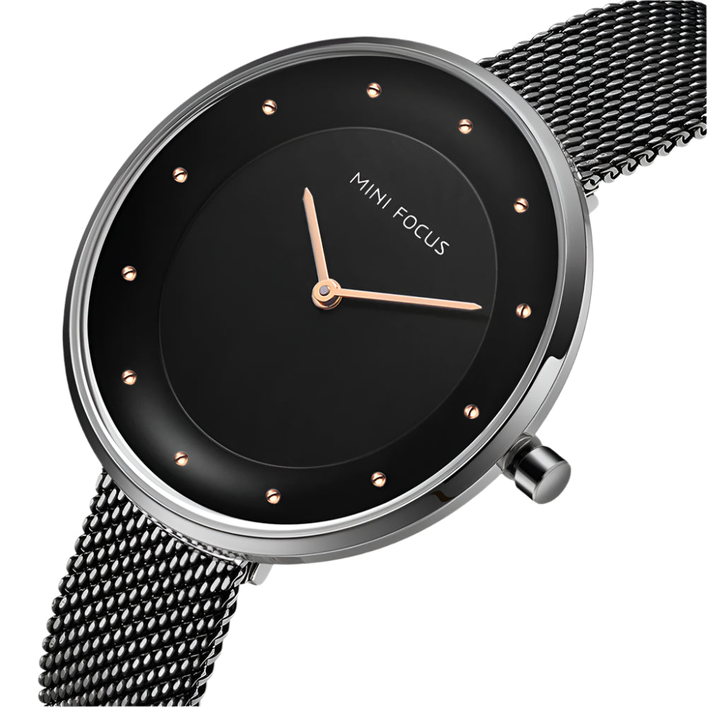 Mini Focus Black Mesh Bracelet Black Dial Quartz Watch for Ladies - MF0179L-04