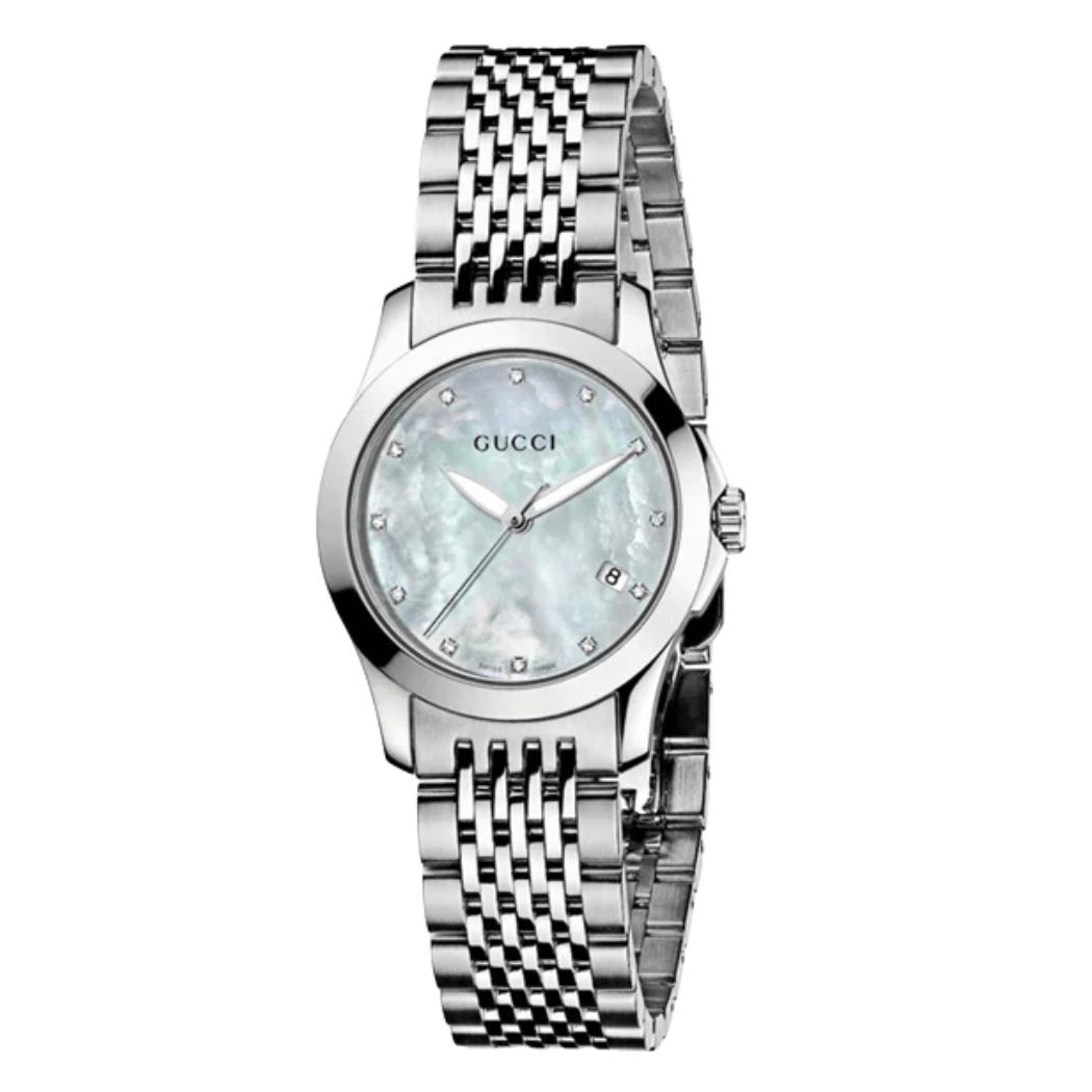 Gucci G Timeless Silver Stainless Steel Mother of pearl Dial Quartz Watch for Ladies - YA126504