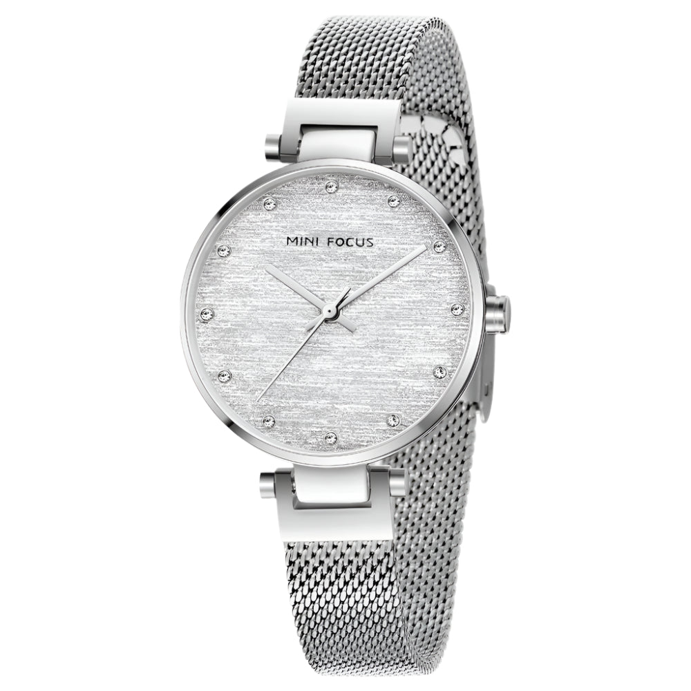 Mini Focus Silver Mesh Bracelet Silver Dial Quartz Watch for Ladies - MF0328L-01