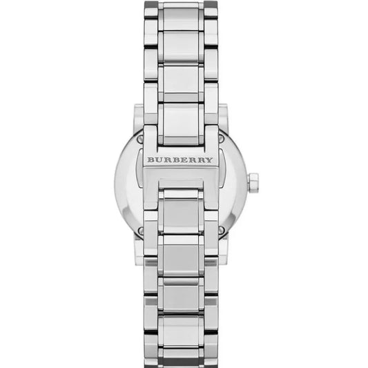 Burberry Women’s Swiss Made Quartz Stainless Steel Grey Check Stamped Dial 26mm Watch BU9229